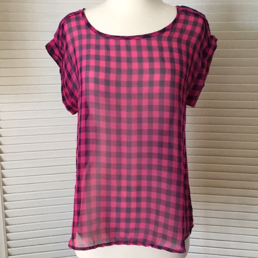 Papermoon Holden Pink Gingham Short Sleeve Top (S)
